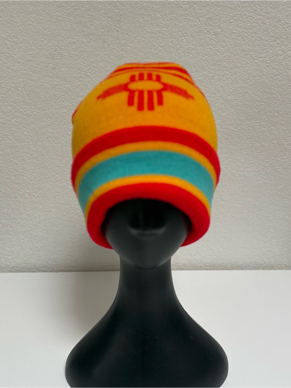 Men’s Striped Beanie Hat - Yellow, Red, Turquoise